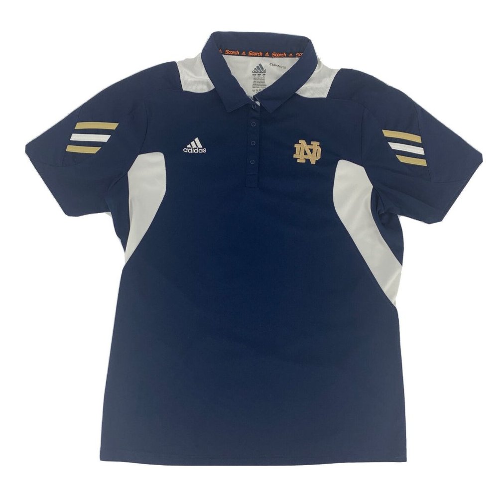Women's Adidas Climalite Scorch Notre Dame ND Fighting Irish Polo Shirt Blue L‎